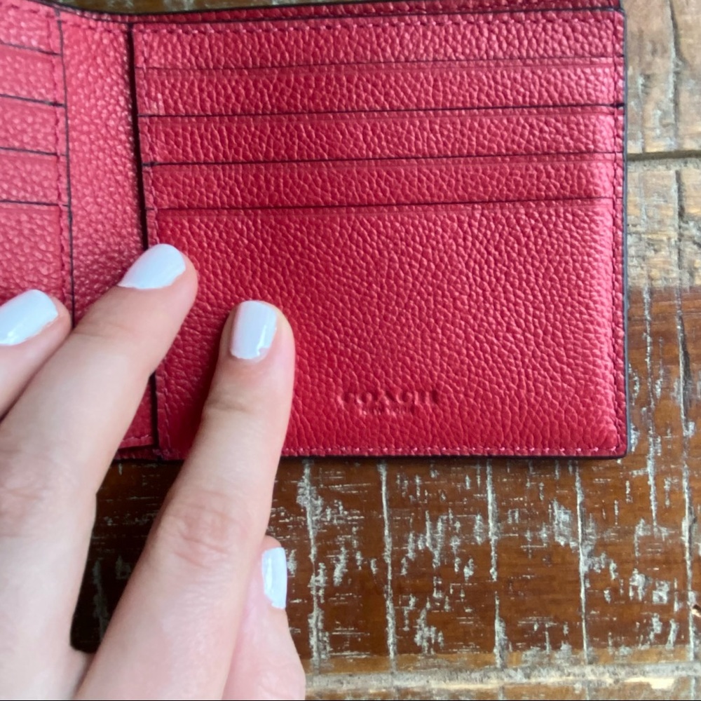 Mens Coach true red calf leather bi-fold sports wallet - Picture 6 of 8